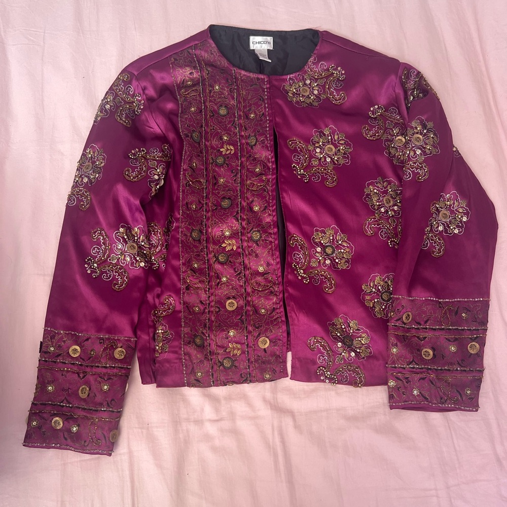Chico's Magenta Beaded Embellished Blazer